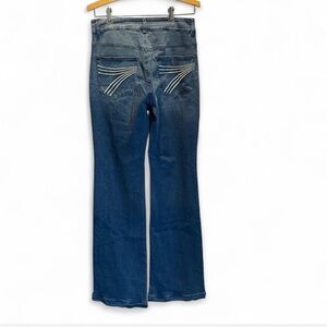 Denim Jeans Boho Vibe Super Flare Waist 29 Rise 12 Inseam 35. 7 on pockets.